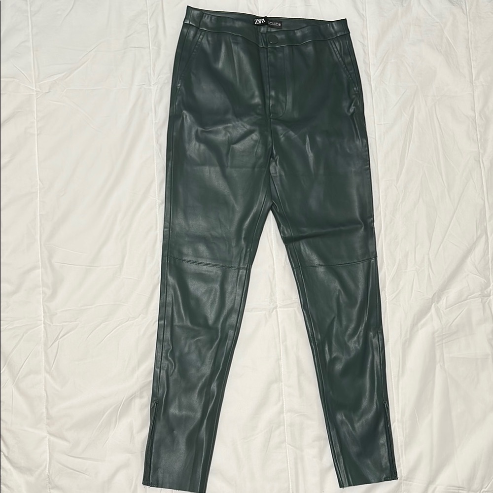 Zara Forest Green Leather Trousers